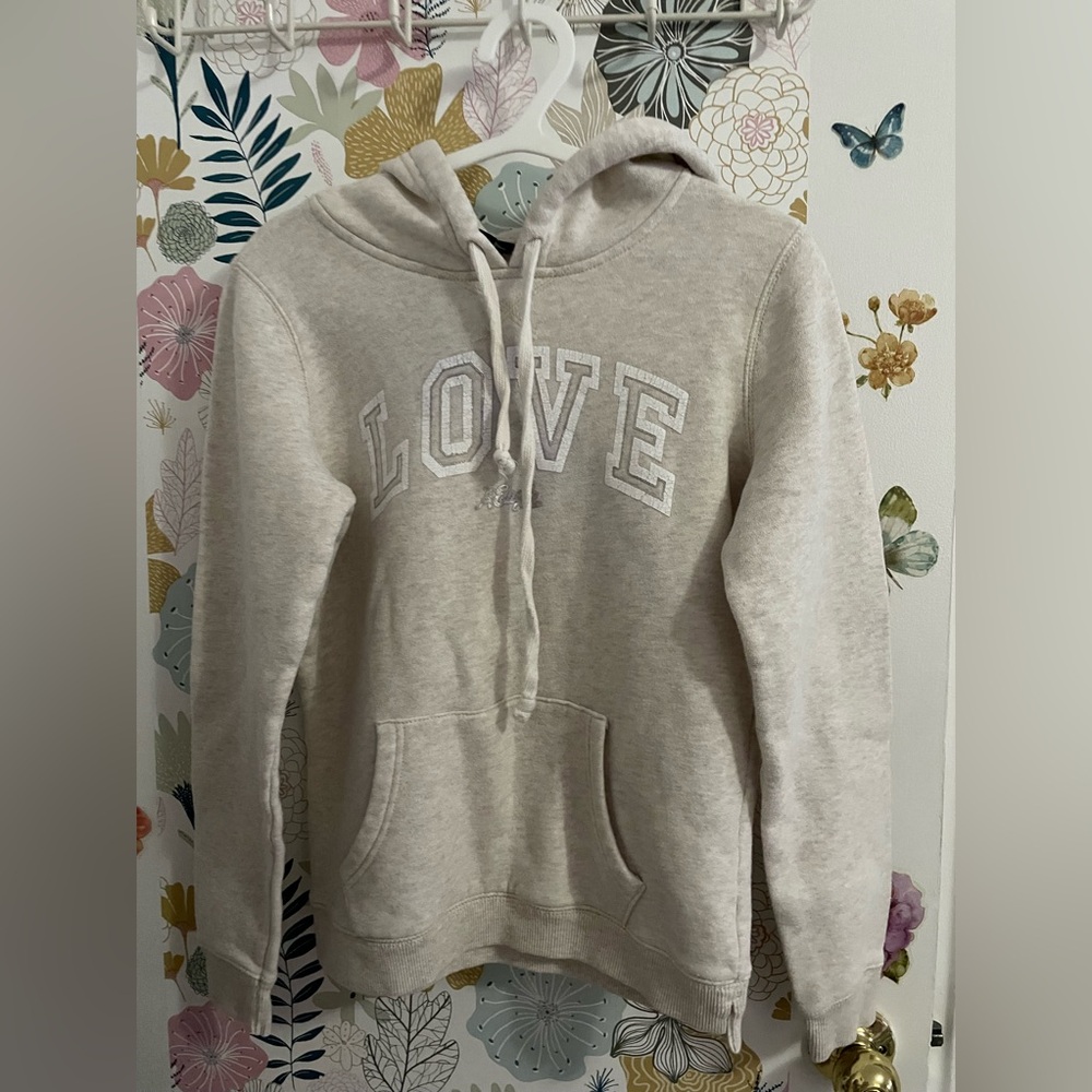 American Eagle beige love embroidered hoodie size small